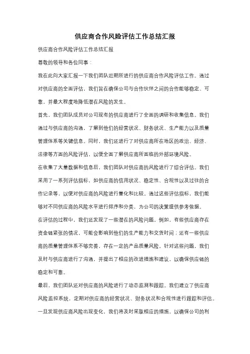 供应商合作风险评估工作总结汇报