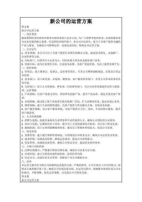 新公司的运营方案