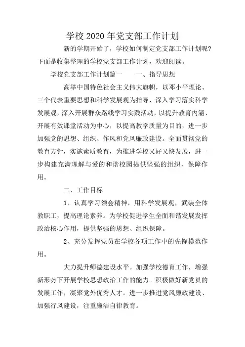 学校2020年党支部工作计划