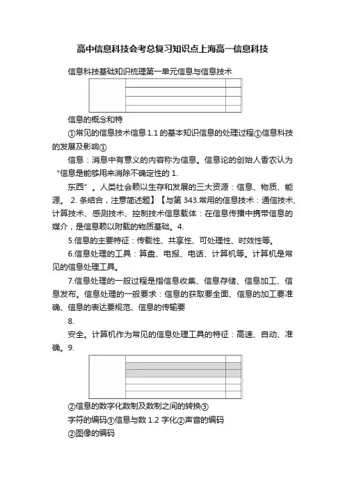 高中信息科技会考总复习知识点上海高一信息科技