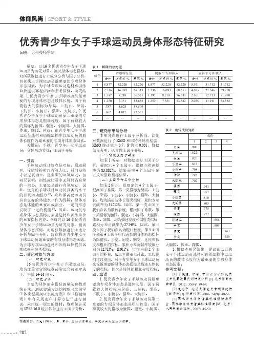 优秀青少年女子手球运动员身体形态特征研究