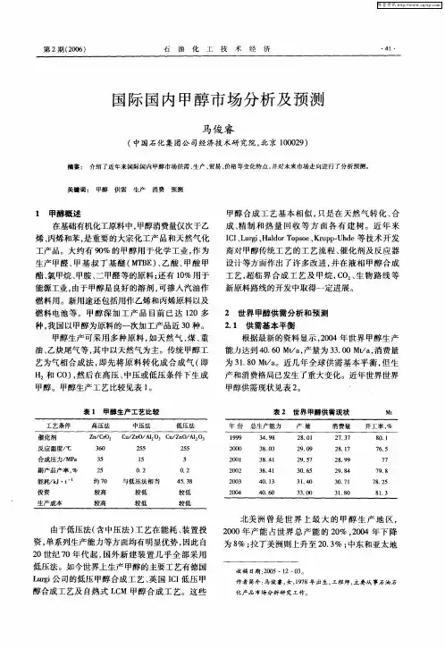 国际国内甲醇市场分析及预测