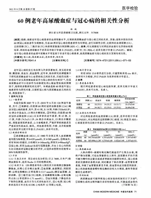 60例老年高尿酸血症与冠心病的相关性分析