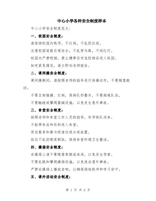 中心小学各种安全制度样本