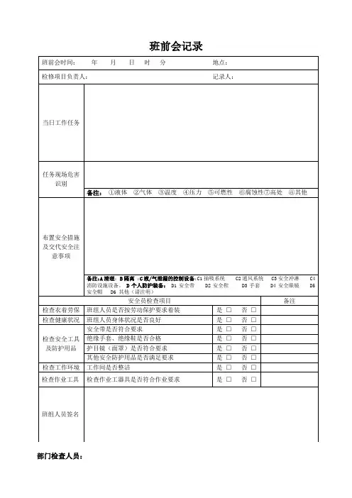 班前班后会记录表