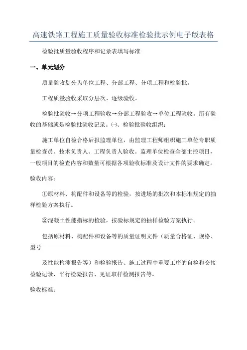 高速铁路工程施工质量验收标准检验批示例电子版表格