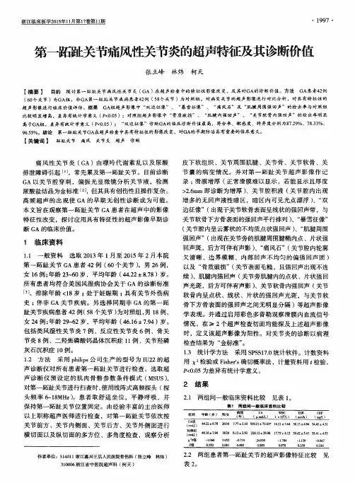 第一跖趾关节痛风性关节炎的超声特征及其诊断价值