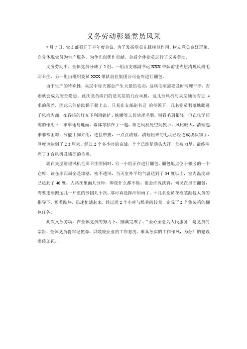 义务劳动彰显党员风采