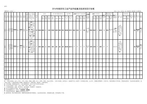2016年南京市工业产业升级重点投资项目计划表