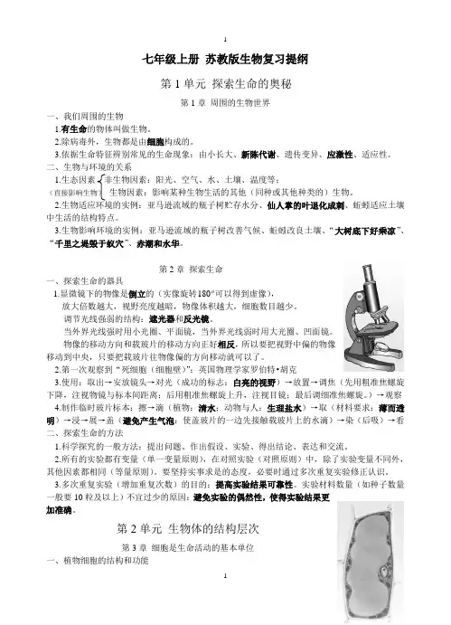 苏教版七上生物复习提纲-最新版