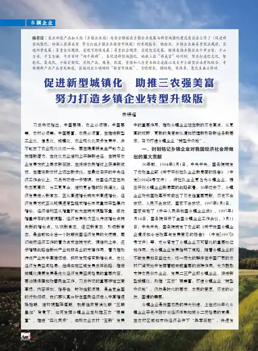 促进新型城镇化　助推三农强美富 努力打造乡镇企业转型升级版