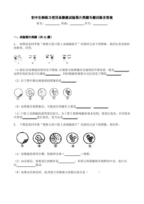 初中生物练习使用显微镜试验图片类题专题训练含答案