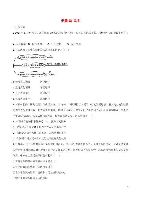 2024中考道德与法治复习训练专题03民主试题含解析新人教版
