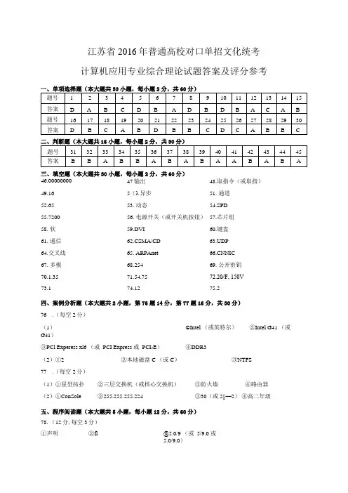 2016计算机理论-综合试卷及答案