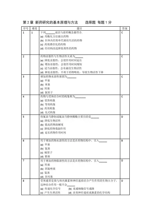 药物化学第2章 新药研究的基本原理与方法题库