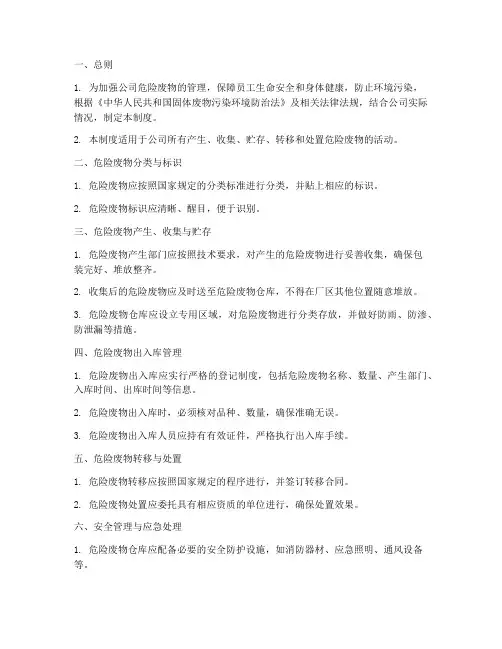 公司危险废物仓库管理制度