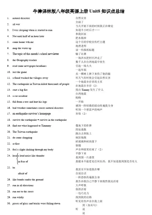 牛津译林版八年级英语上册Unit8知识点总结