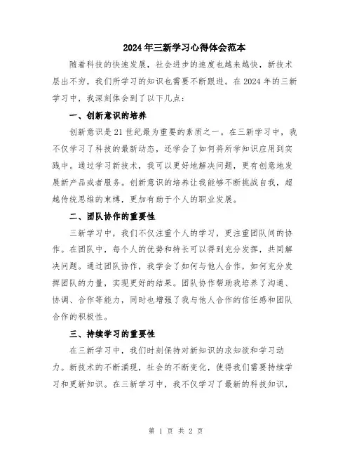 2024年三新学习心得体会范本
