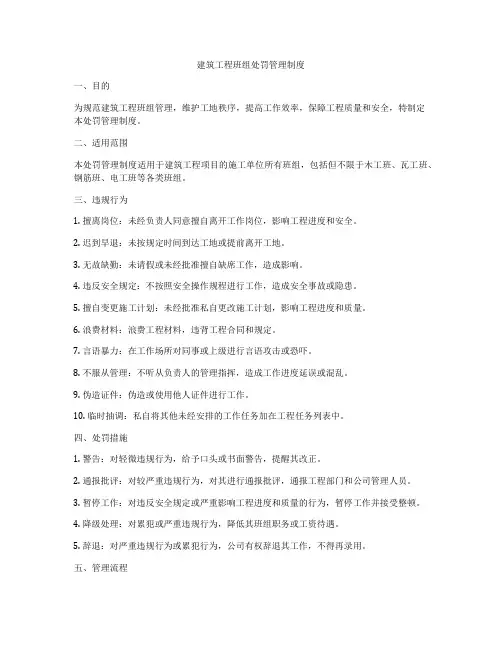 建筑工程班组处罚管理制度