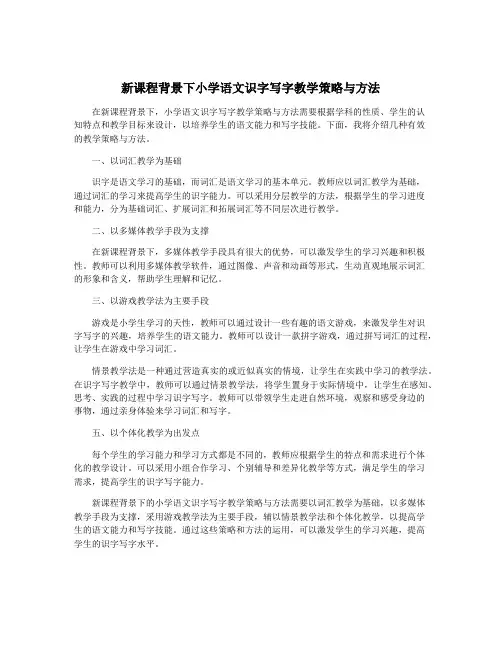 新课程背景下小学语文识字写字教学策略与方法