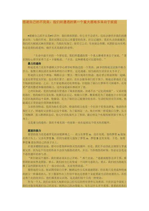 感谢自己的不完美：我们所遭遇的第一个重大磨难多来自于家庭