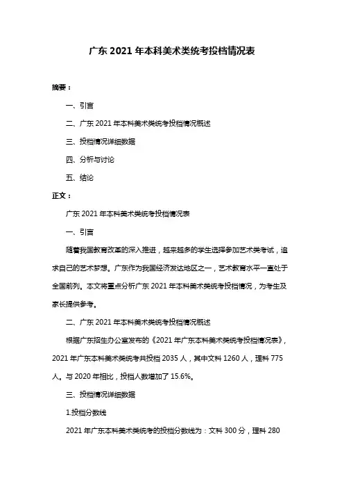 广东2021年本科美术类统考投档情况表