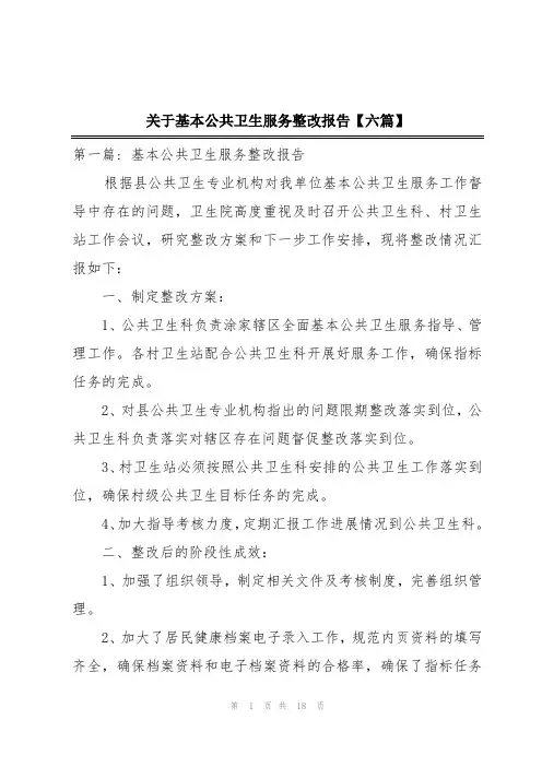 关于基本公共卫生服务整改报告【六篇】