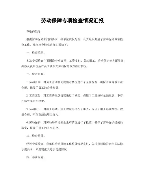 劳动保障专项检查情况汇报