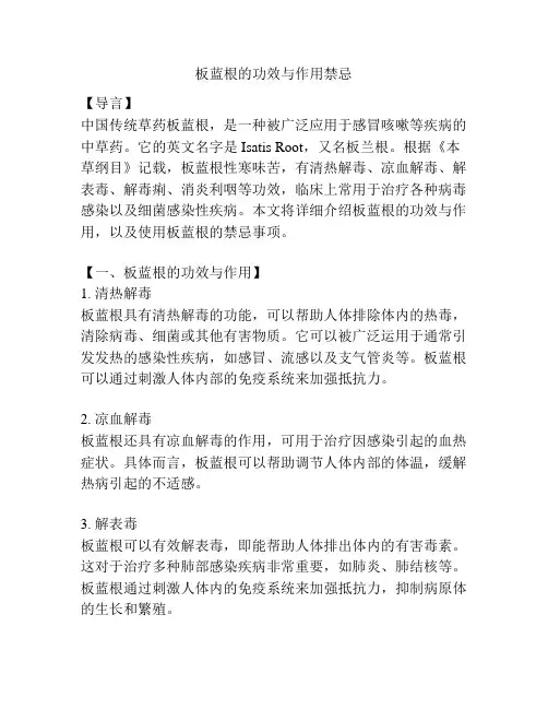 板蓝根的功效与作用禁忌