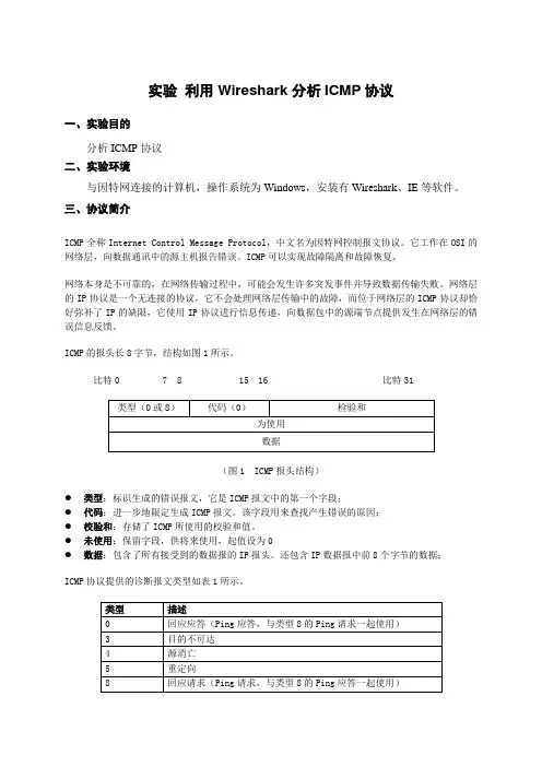 实验：利用Wireshark分析ICMP协议
