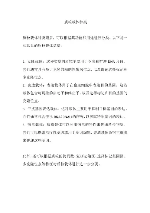 质粒载体种类