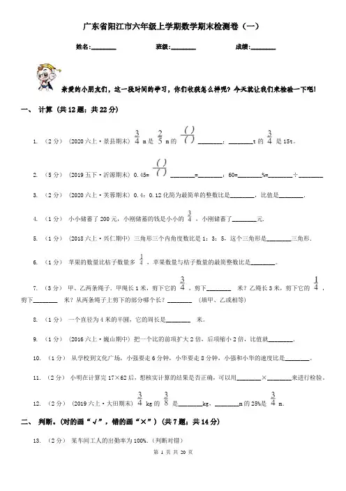广东省阳江市六年级上学期数学期末检测卷(一)