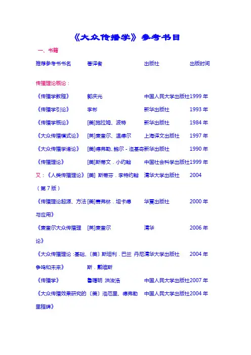 大众传播学参考书目