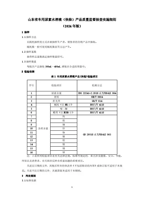 车用尿素水溶液(快检)产品质量监督抽查实施细则