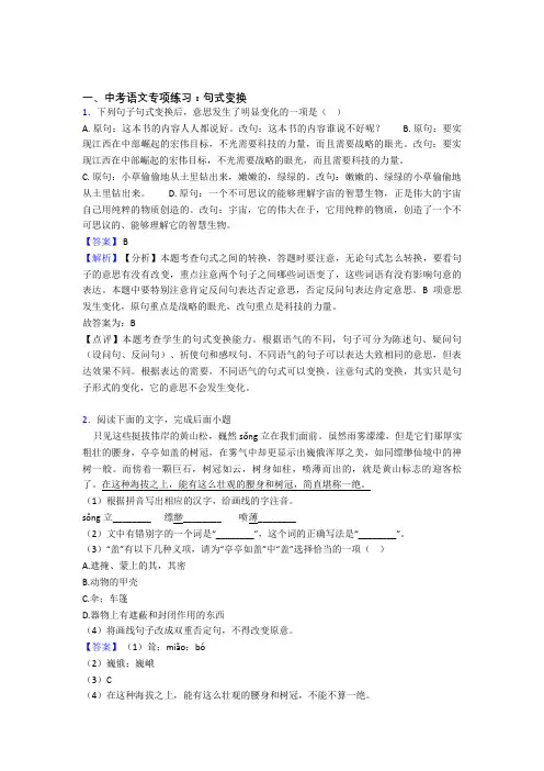 新人教版中考 语文句式变换题及答案
