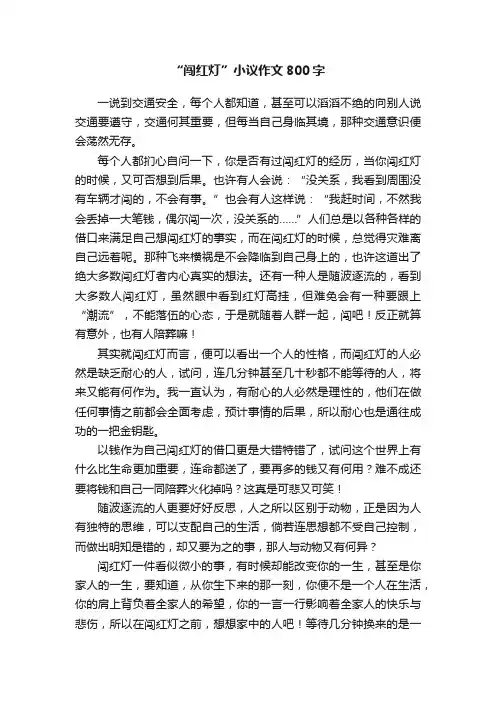 “闯红灯”小议作文800字