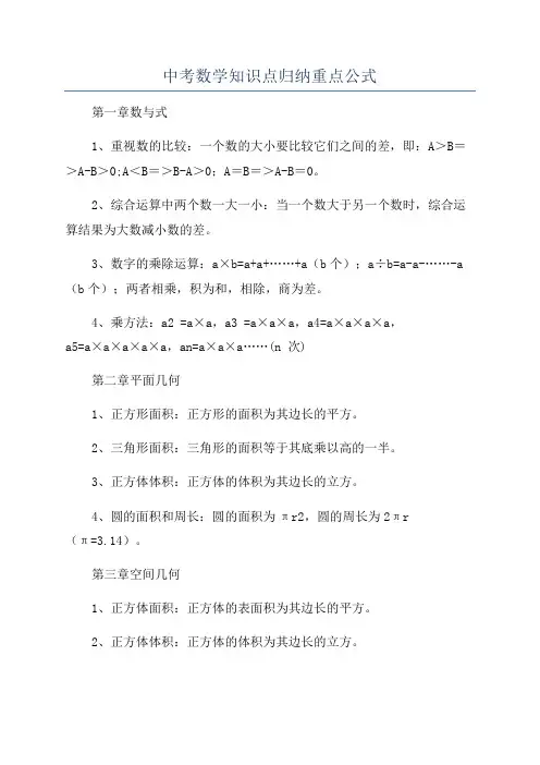 中考数学知识点归纳重点公式