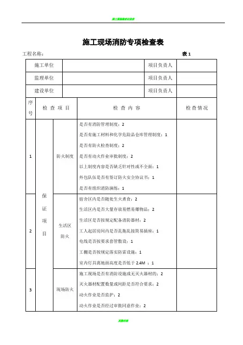 施工现场消防专项检查表