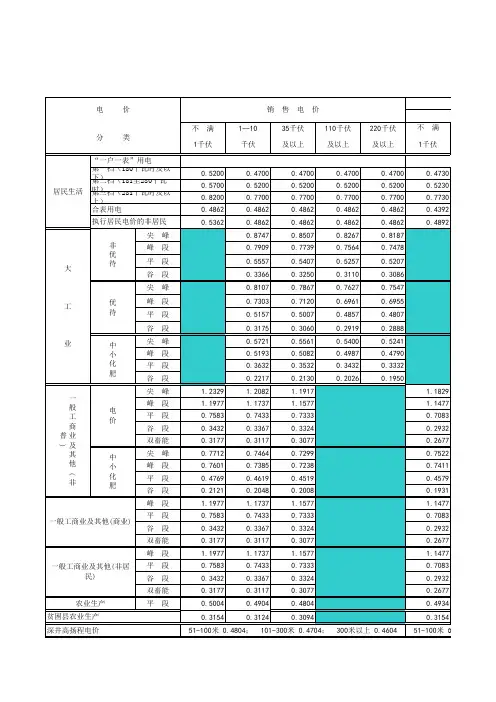 2012年电价表