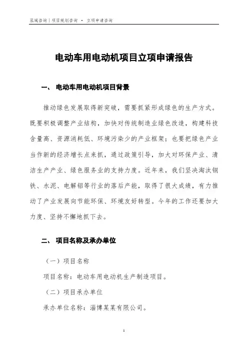 电动车用电动机项目立项申请报告