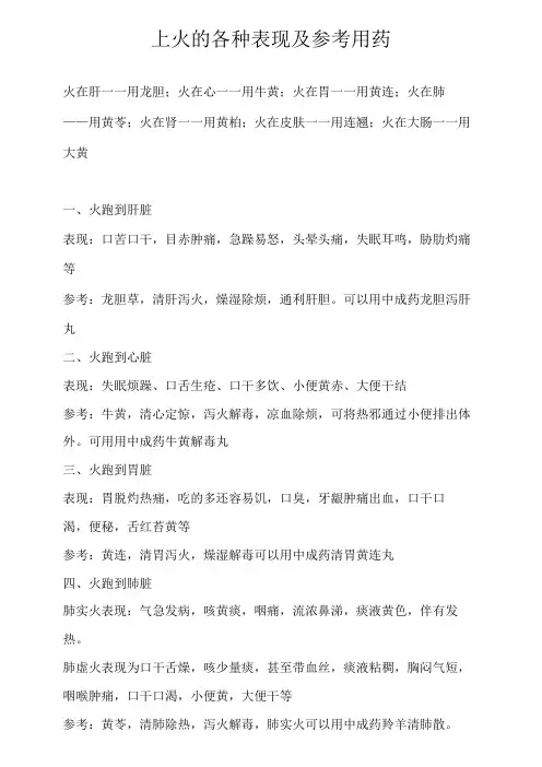 上火的各种表现及参考用药