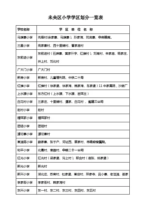 西安未央小学学区划分一览表