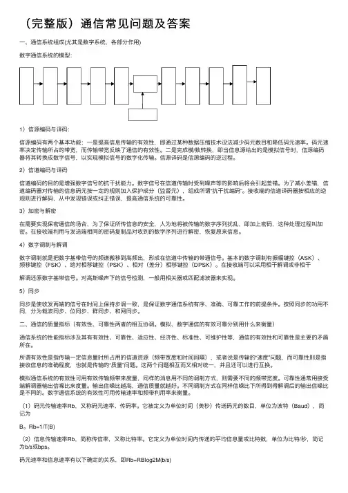 （完整版）通信常见问题及答案
