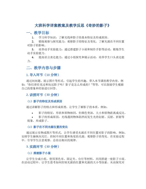 大班科学详案教案及教学反思《奇妙的影子》
