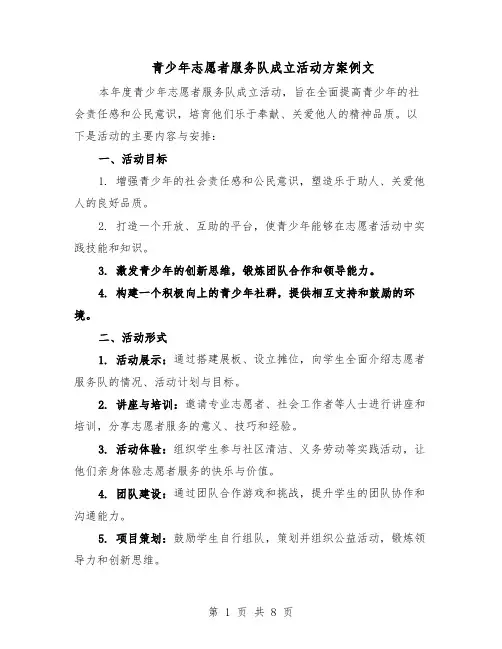 青少年志愿者服务队成立活动方案例文（四篇）