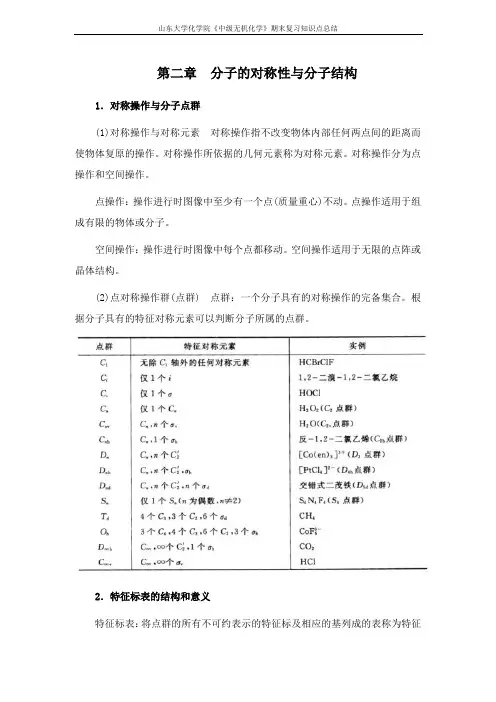 中级无机化学[第二章分子的对称性与分子结构] 山东大学期末考试知识点复习