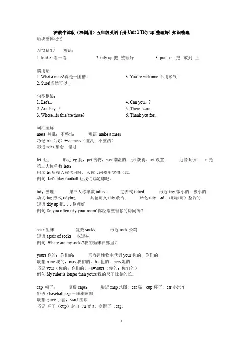沪教牛津版(深圳用)五年级英语下册Module1Unit1Tidyup!知识梳理