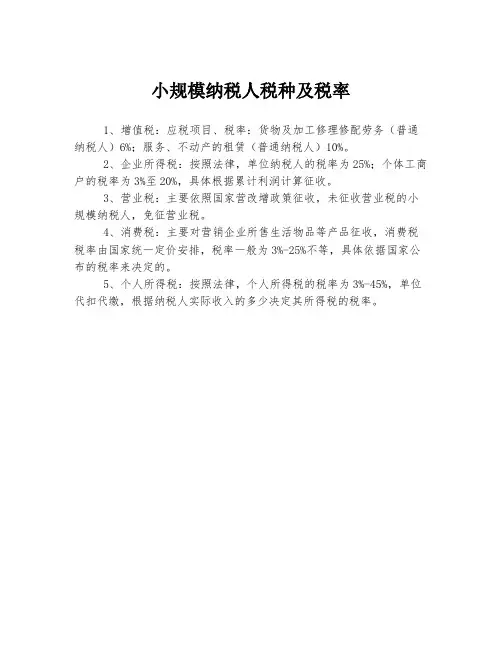 小规模纳税人税种及税率