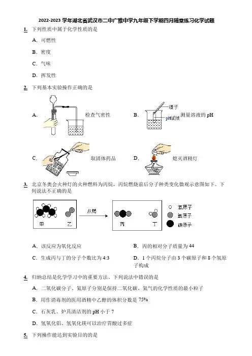 2022-2023学年湖北省武汉市二中广雅中学九年级下学期四月随堂练习化学试题