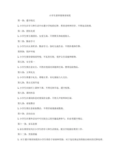 小学生新班级规章制度
